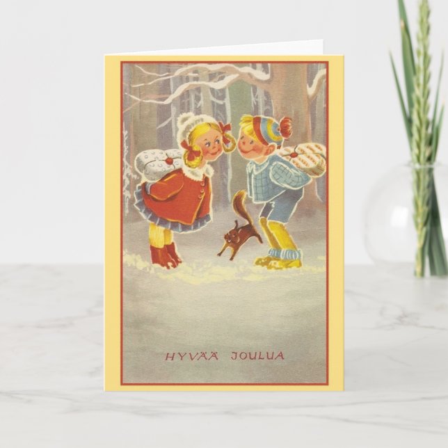 Festiva Tarjeta de Navidades Retro Finlandés Hyvää Joulua (Anverso)