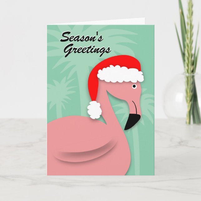 Festiva Tarjeta de Navidades retro - Flamingo rosa (Anverso)