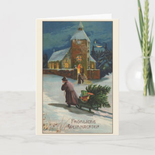 Festiva Tarjeta de Navidades Retro German Fröhliche Weihna