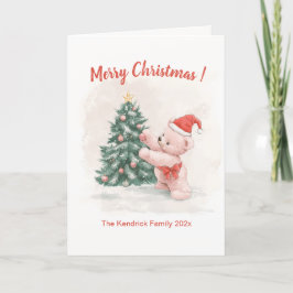 Festiva Tarjeta de Navidades Retro Pink Teddy Bear