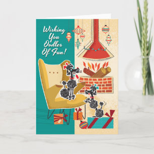 Festiva Tarjeta de Navidades Retro Poodles