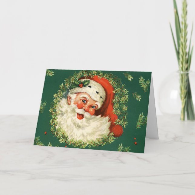 Festiva Tarjeta de Navidades Retro Santa (Anverso)
