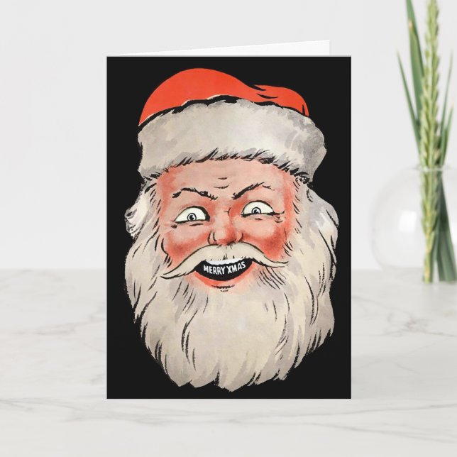 Festiva Tarjeta de Navidades Retro Santa Head (Anverso)