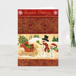 Festiva Tarjeta de Navidades Retro Snowmen