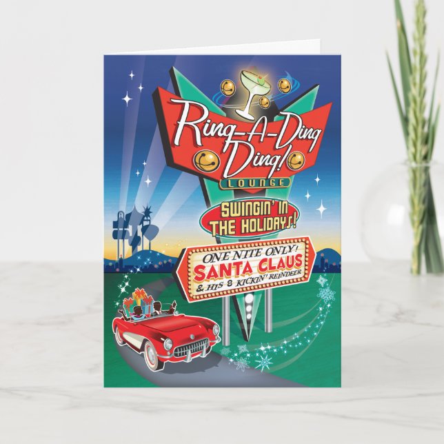 Festiva Tarjeta de Navidades Retro Vette Neon Rótulo Vinta (Anverso)