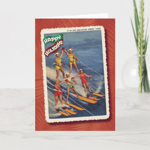 Festiva Tarjeta de Navidades Retro Waterskiers