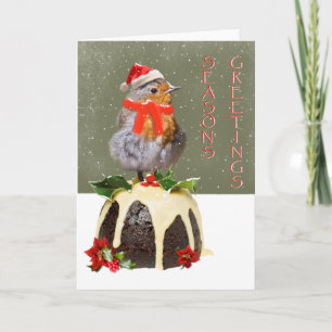 Festiva Tarjeta de Navidades Robin Rufled (texto en blanco