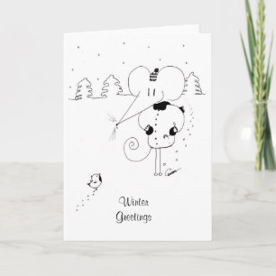 Festiva Tarjeta de Navidades Robin y Mouse para saludos de