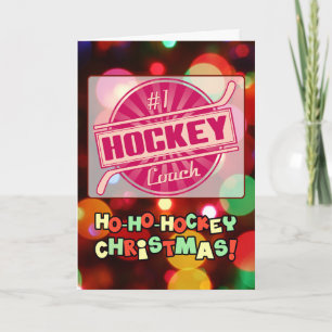 Festiva Tarjeta de Navidades rojos de entrenador de hockey