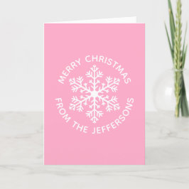 Festiva Tarjeta de Navidades rosados con copos de nieve