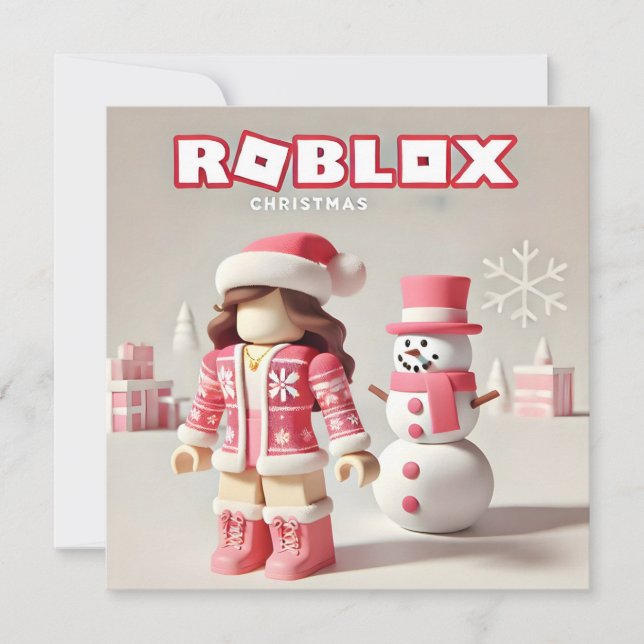 Festiva Tarjeta de Navidades rosados de Robloxo para Chica (Anverso)