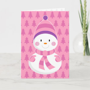 Festiva Tarjeta de Navidades rosados para Snowman