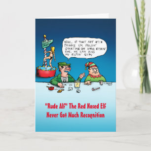 Festiva Tarjeta de Navidades Rude Alf Funny Elf