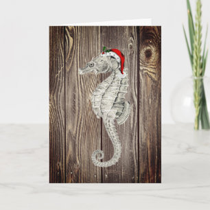 Festiva Tarjeta de Navidades Rustic Wood de Santa Seahorse