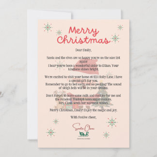 Festiva Tarjeta de Navidades Santa Carta personalizada par