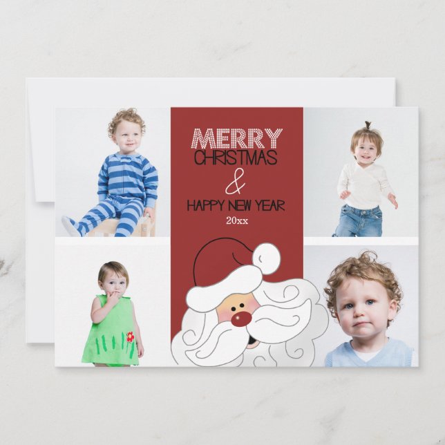 Festiva Tarjeta de Navidades Santa Claus 4-Photo 5x7 (Anverso)