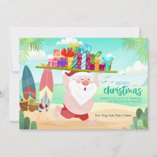 Festiva Tarjeta de Navidades Santa de la playa