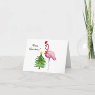 Festiva Tarjeta de Navidades Santa Flamingo rosa personali