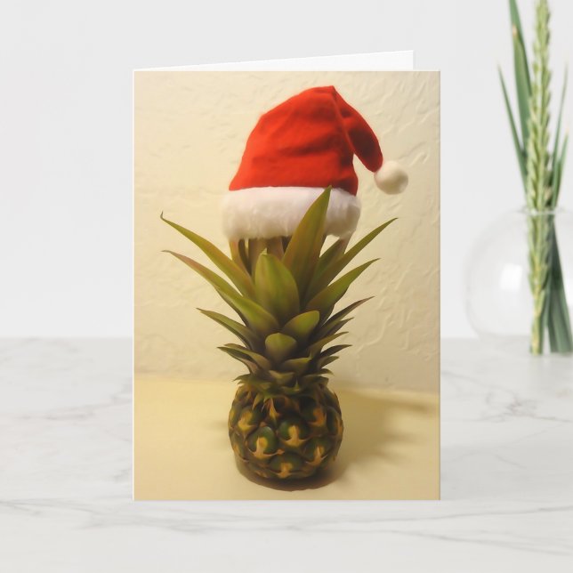 Festiva Tarjeta de Navidades Santa Hat Pineapple de Hawái (Anverso)