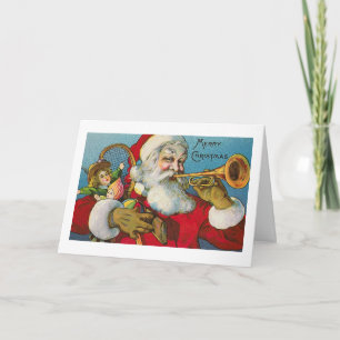 Festiva Tarjeta de Navidades "Santa Jugando una Trumpeta"
