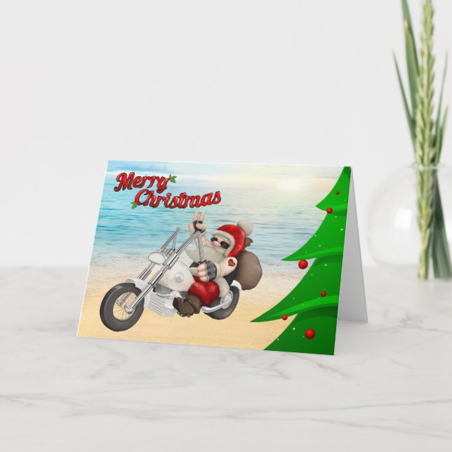 Festiva Tarjeta de Navidades Santa para motocicletas (Anverso)