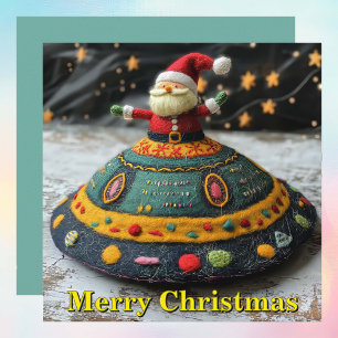 Festiva Tarjeta de Navidades Santa y OVNI