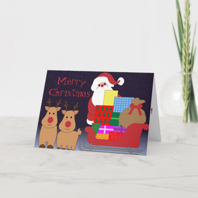 Festiva Tarjeta de Navidades Santa y Reindeo (Anverso)