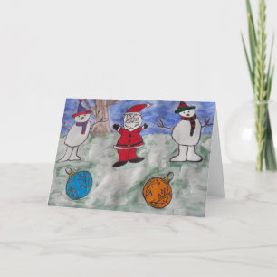 Festiva Tarjeta de Navidades Santa y Snowmen