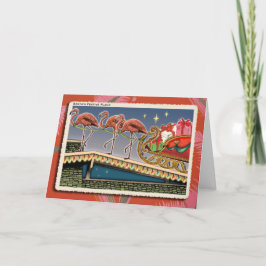 Festiva Tarjeta de Navidades Santas Flamingos Rosados