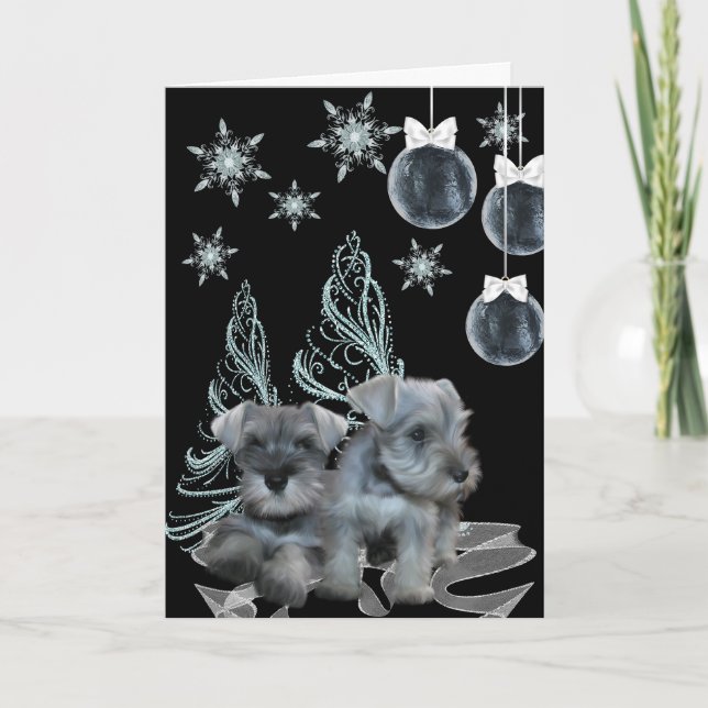Festiva Tarjeta de Navidades Schnauzer (Anverso)