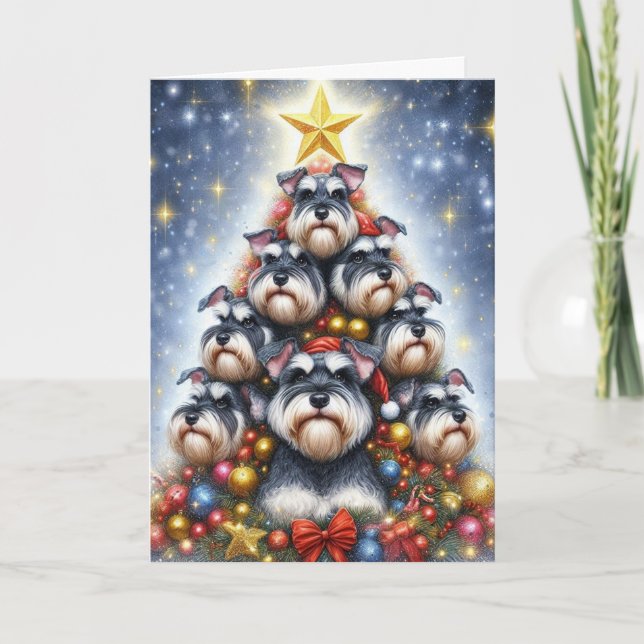 Festiva Tarjeta de Navidades Schnauzer (Anverso)