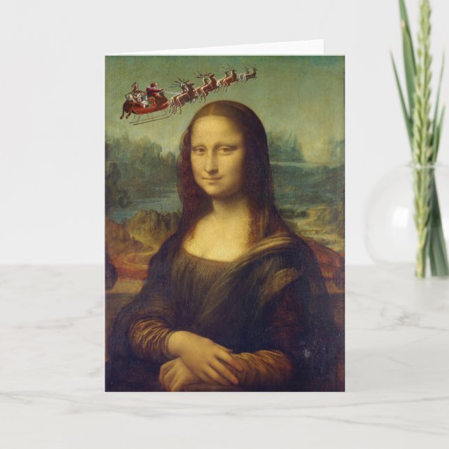 Festiva Tarjeta de Navidades Sleigh de la Mona Lisa Santa (Anverso)