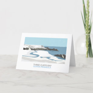 Festiva Tarjeta de Navidades Snowley Three Cliffs Bay Beac