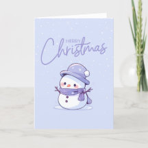 Tarjeta de Navidades Snowman con fondo morado
