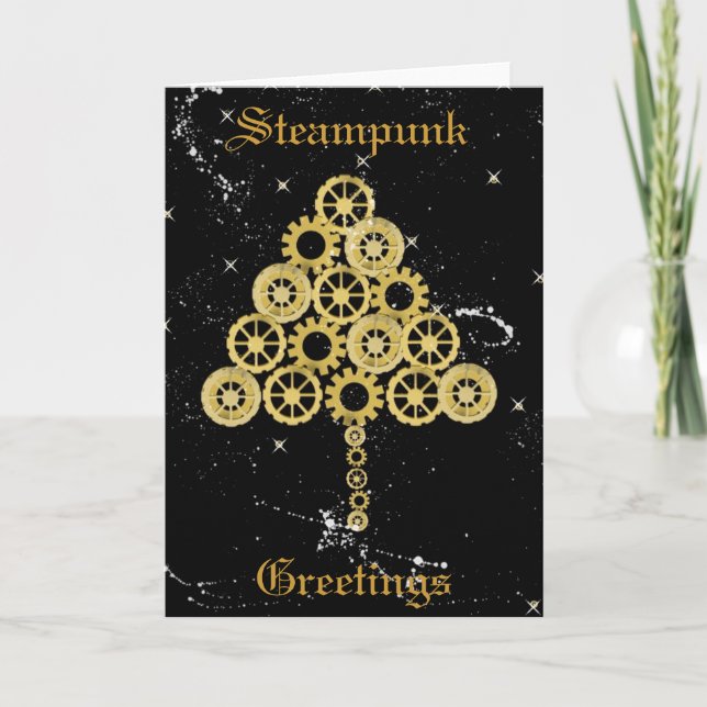 Festiva Tarjeta de Navidades Steampunk Greetings (Anverso)
