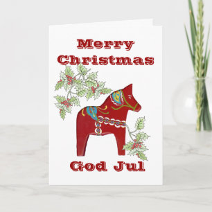 Festiva Tarjeta de Navidades suecos Dala Horse
