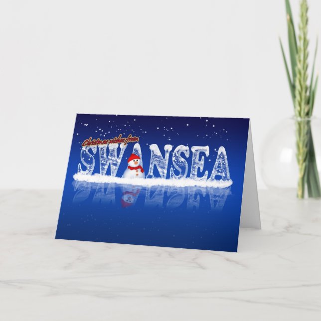Festiva Tarjeta de Navidades Swansea - Texto De Hielo Y Sn (Anverso)
