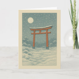 Festiva Tarjeta de Navidades Torii en Nieve