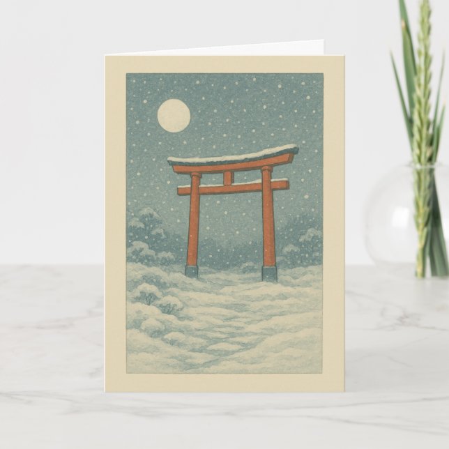 Festiva Tarjeta de Navidades Torii en Nieve (Anverso)
