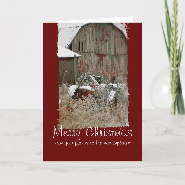 Festiva Tarjeta de Navidades Tractor y Barn (Anverso)
