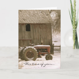 Festiva Tarjeta de Navidades Tractor y Barn