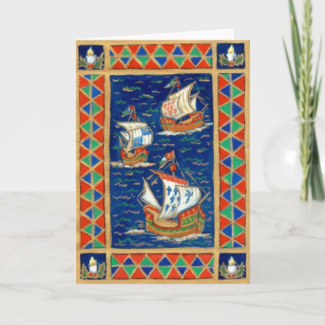 Festiva Tarjeta de navidades - Tres barcos (Anverso)