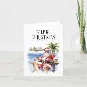 Festiva Tarjeta de Navidades Tropical/Beach Santa