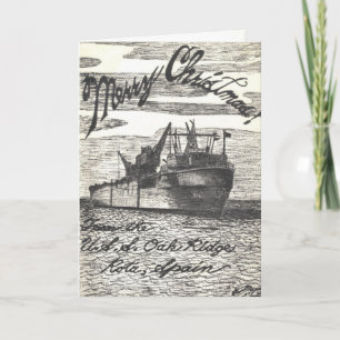 Festiva Tarjeta de Navidades USS Oak Ridge (ARDM-1)