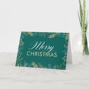 Festiva Tarjeta de Navidades Verde azulados Gold Winter Gr
