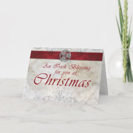Festiva Tarjeta de Navidades verdes y rojos Celtic Knot Tr