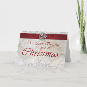 Festiva Tarjeta de Navidades verdes y rojos Celtic Knot Tr