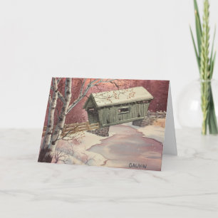 Festiva Tarjeta de Navidades Vermont Snowy Covered Bridge