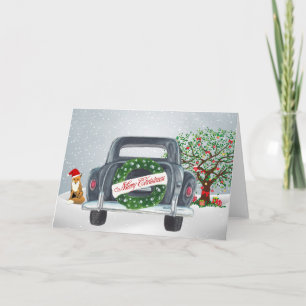 Festiva Tarjeta de Navidades Vintage Car y Fox