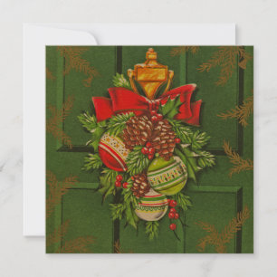 Festiva Tarjeta de Navidades Vintage Christmas Wreath Flat